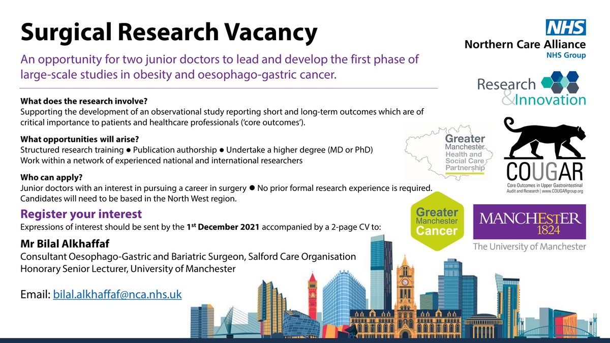 **Surgical Research Vacancy**

Our team are keen to support the academic  development of doctors with a career interest in surgery. This opportunity will allow candidates to take a leading role in the delivery of large scale studies in oesophago-gastric cancer and obesity.
