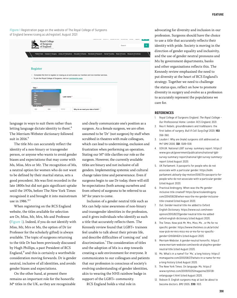 Mx Karen Kai Chui (@karenkchui) on Twitter photo Excited to see my article 'Ms, Mr or Mx?' published in The Bulletin <a href="/RCSnews/">The Royal College of Surgeons of England</a> 😊 I discuss the importance of titles, pronouns & the need to evolve the language we use in surgery to be inclusive of all gender identities. #inclusion #DEI #LGBTQ #medtwitter
publishing.rcseng.ac.uk/doi/full/10.13… Excited to see my article 'Ms, Mr or Mx?' published in The Bulletin <a href="/RCSnews/">The Royal College of Surgeons of England</a> 😊 I discuss the importance of titles, pronouns & the need to evolve the language we use in surgery to be inclusive of all gender identities. #inclusion #DEI #LGBTQ #medtwitter
publishing.rcseng.ac.uk/doi/full/10.13…