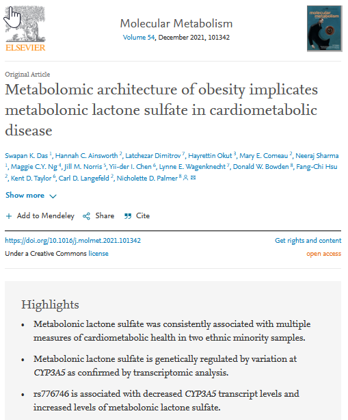 MolMetab's tweet photo. The Palmer lab has revealed how #metabolonic #lactone #sulfate levels correlate to poor #cardiometabolic #health, regulated by variation in CYP3A5.
@wakeforestmed @elsbiomedchem
➡️https://t.co/egnZTjfqfz https://t.co/bwsUOyYYC6