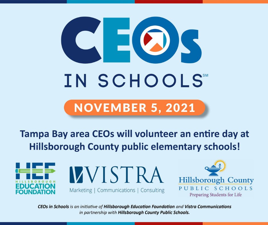 Hillsedufnd's tweet image. Today's the DAY! 150 business leaders trade in a day at the office for a day-in-the-life experience of what students, teachers &amp;amp; principals face every day in preparing our future workforce.

We're excited for @CeosinSchools in partnership w/ @ConsultVistra &amp;amp; @HillsboroughSch!