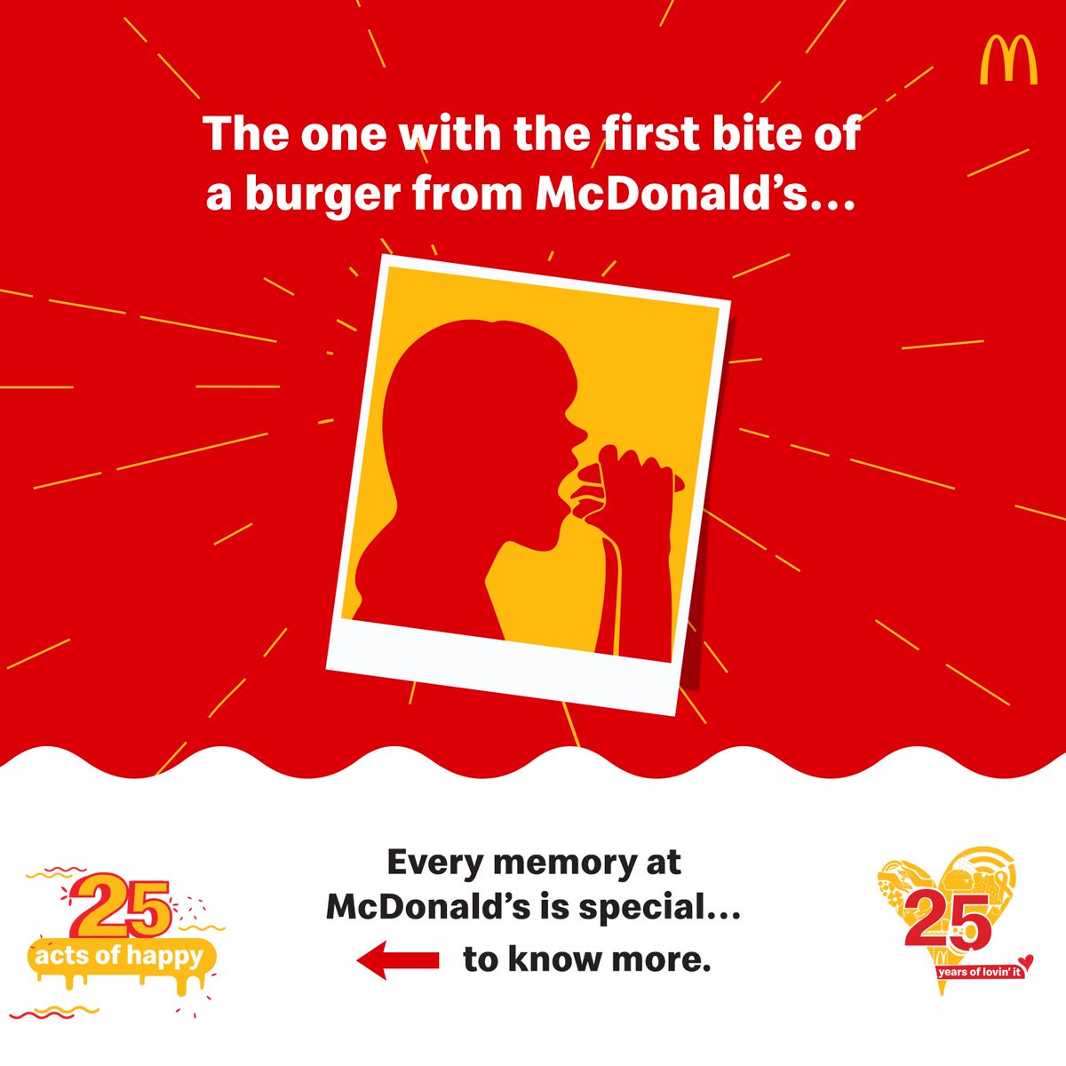 mcdonaldsindia's tweet photo. Being a part of your special memories has kept us going for 25 years! 
Share your favourite moment with us and we’ll turn it into another delicious memory with FREE products! #25ActsOfHappy https://t.co/J29UyPA2aa