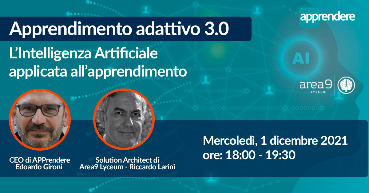 👉🏻Partecipa al nostro Webinar sull'Adaptive Learning organizzato con <a href="/Area9Group/">Area9 Group</a>   
Parleremo dell'apprendimento adattivo per migliorare le tue performance e sentirti sempre più vicino ai tuoi obiettivi!
Prenota il tuo posto 👉🏻 tinyurl.com/55n52s8k