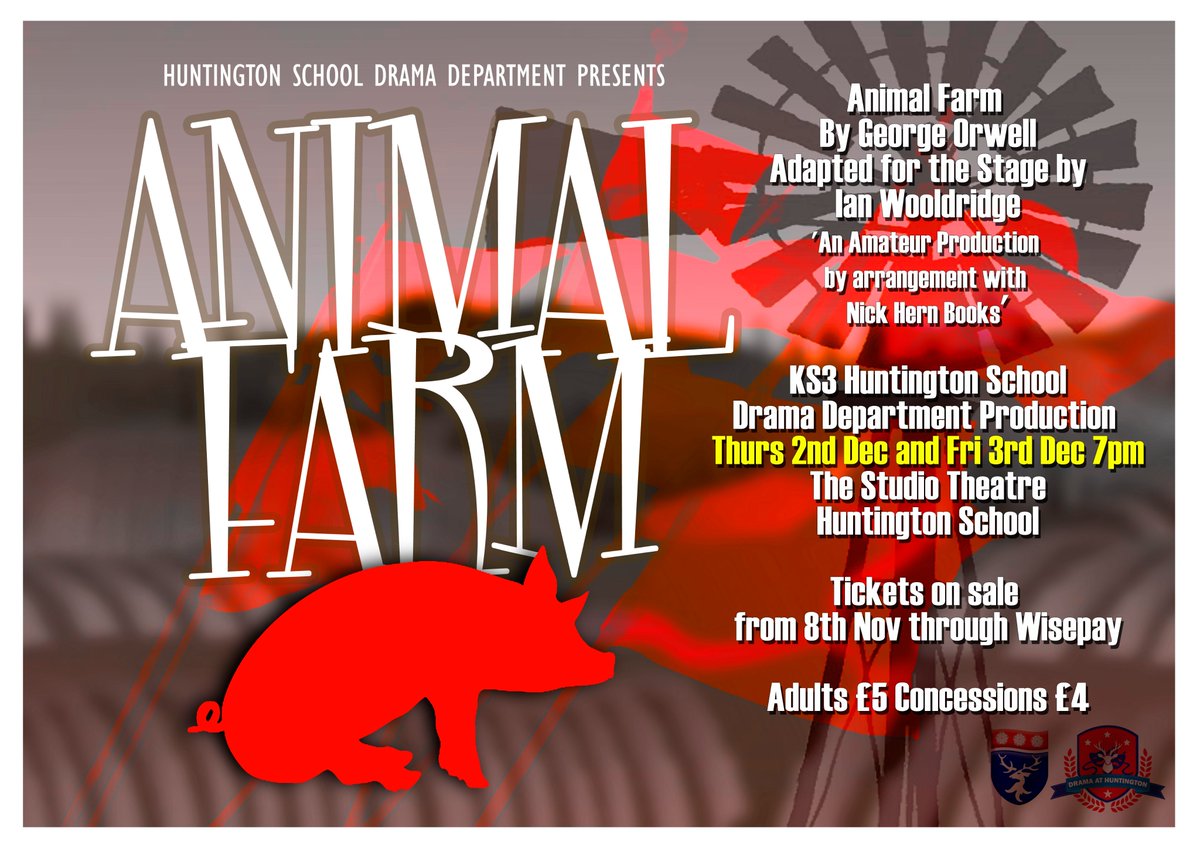 ANIMAL FARM  - Tickets on sale from Monday!
This is great! Oinc Oinc!
#York #theatre #drama #acting #huntington #Orwell #animalfarm