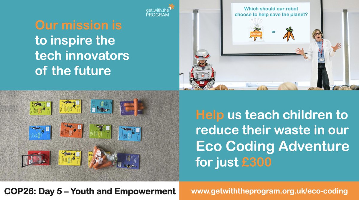 gwtp_uk's tweet image. #COP26: the focus is Youth and Empowerment. Our mission is to inspire the tech innovators of the future from aged 5 …. and it’s working! Our #EcoCoding Adventure engages ages 5-9 in how to reduce waste … oh and they learn about coding too! getwiththeprogram.org.uk/eco-coding #KS1 #KS2