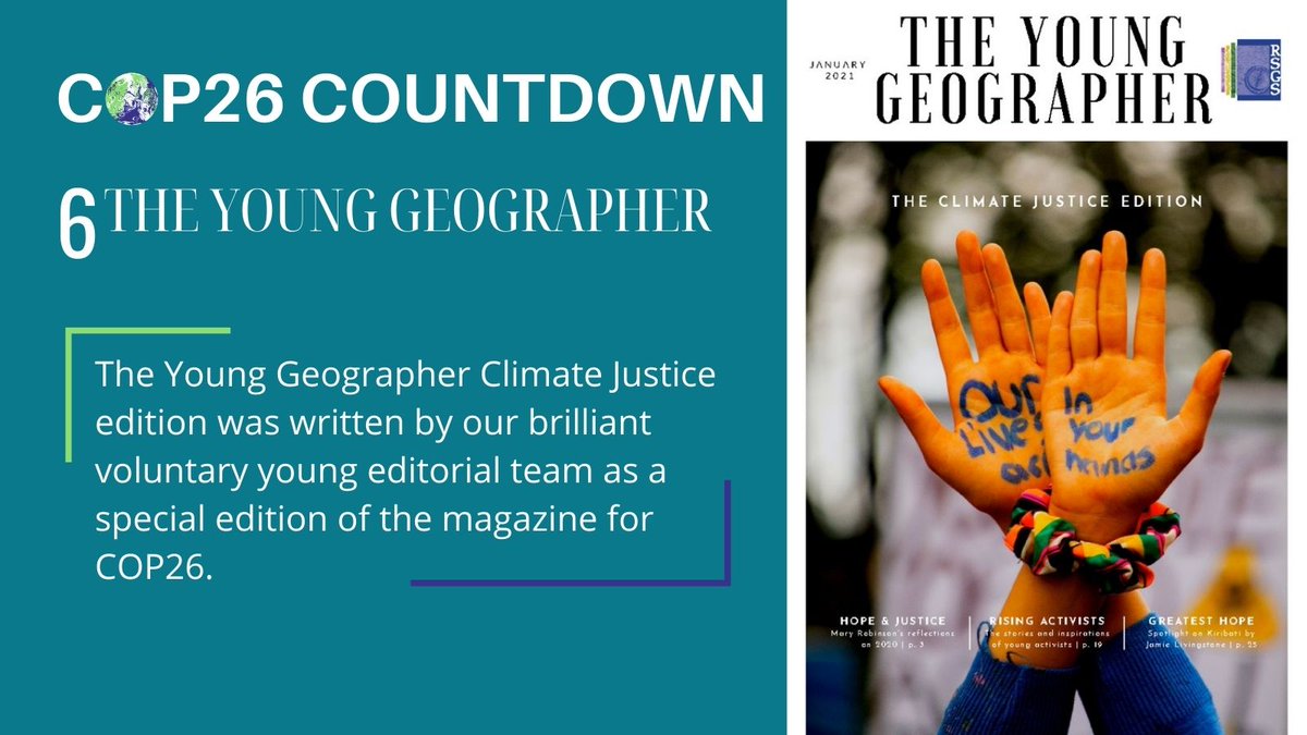 RoyalScotGeoSoc's tweet photo. On Youth and Public Empowerment Day at COP26, number 6 in our #COP26 Countdown is our Young Geographer magazine, produced by our brilliant young editorial team! Read the full magazine at: https://t.co/gsGF3VfXhT https://t.co/FyUjQHwjnZ