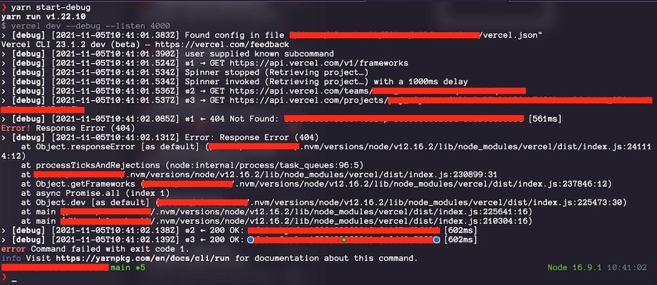 AJHackerman's tweet photo. @vercel @vercel_support @vercel_status
 My team and I are having issues across all our separate projects running "vercel dev" via the CLI. Getting 404s https://t.co/jwAQS9CJB5