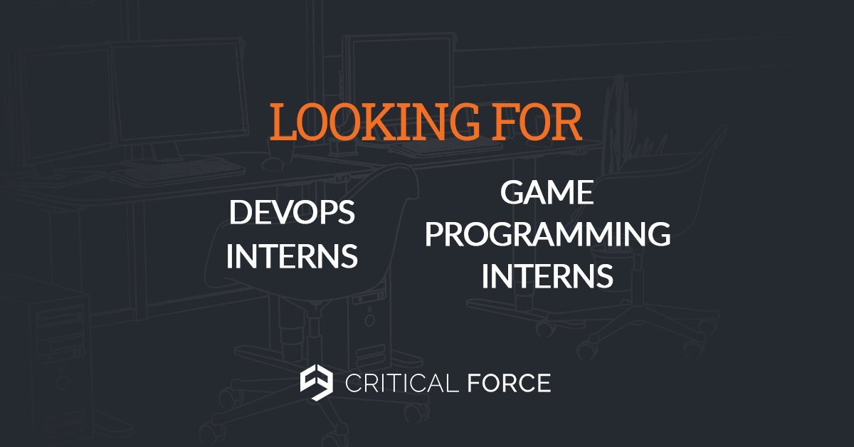 CriticalForceLt's tweet photo. Ready to make your mark in the games industry?
We are looking for interns to join us during 2021 Spring!
Join us: https://t.co/h2ay8XKnoR
#CriticalForce #CFJobs https://t.co/zd56WM3Eiu
