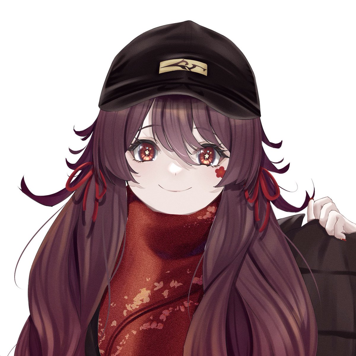 hu tao (genshin impact) 1girl hat smile brown hair red eyes solo scarf  illustration images