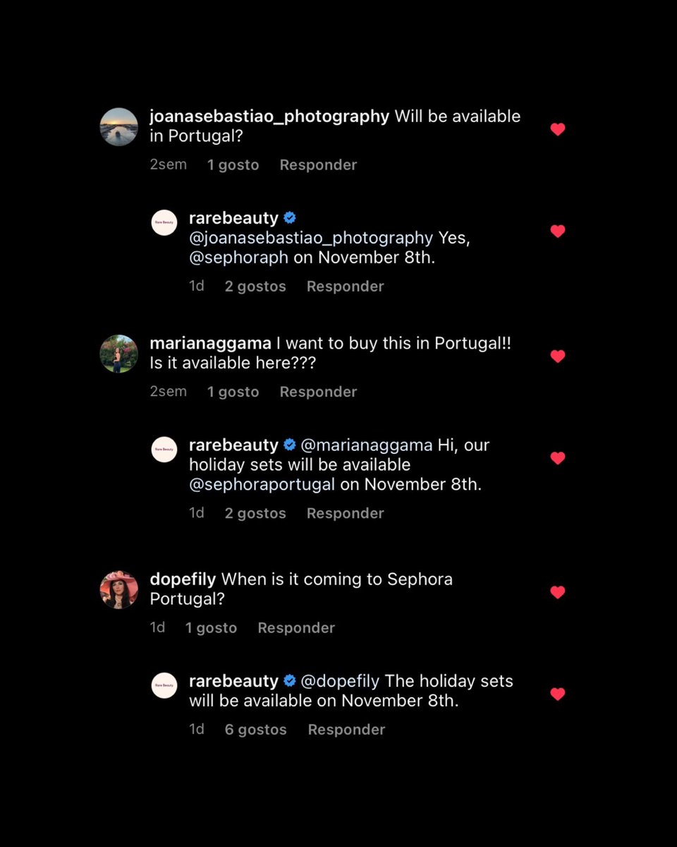 portalselenapt's tweet photo. A Rare Beauty respondeu a alguns comentários de fãs portuguesas, afirmando que os novos coffrets especiais da época de natal, estarão disponíveis a 8 de novembro no site da Sephora Portugal! https://t.co/dlMURyl0Be