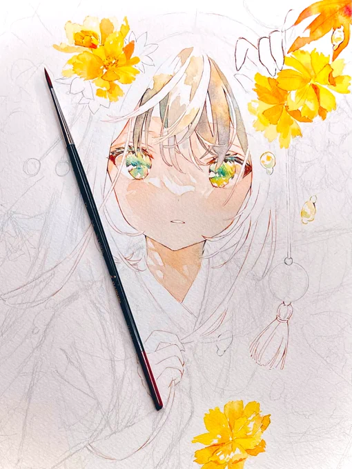 大きめの絵を描きます*wip
#illustration #透明水彩 