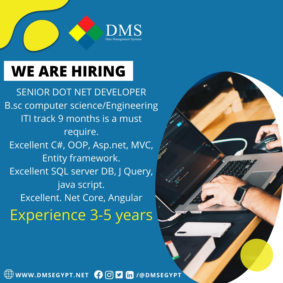 dms_egypt's tweet photo. Kindly send us your CV at our mail: hr@dmsegypt.net
Don't miss the job title in the mail subject
#DMS_Egypt #DMS #EGYPT #softwaresolutions #IT https://t.co/WacN47QyDB