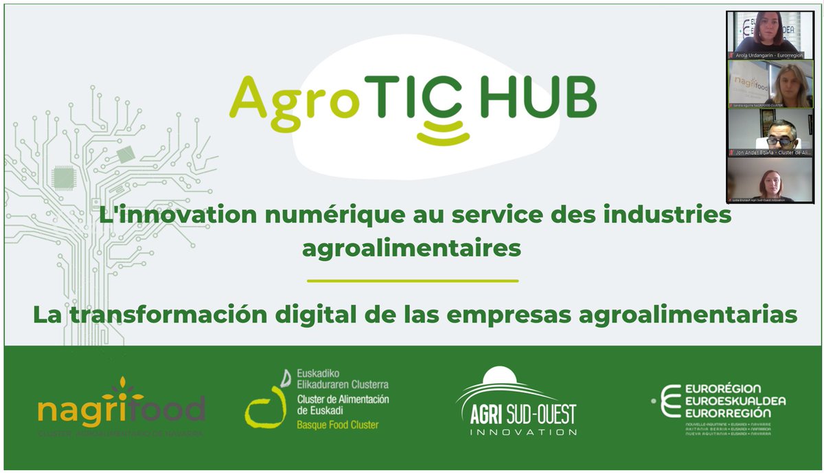Ayer se celebró el primer evento del proyecto #AgroticHub, donde se expusieron casos de existo sobre #transformación #digital de las empresas #agroalimentarias de la #Eurorregión. Gracias a <a href="/Euroregion_naen/">Euroregion_NAEN</a> por la financiación y al <a href="/gob_na/">Gobierno de Navarra</a> por colaborar. <a href="/BasqueFoodClust/">BASQUE FOOD CLUSTER</a> <a href="/AgriSOI/">Agri Sud-Ouest Innovation</a>
