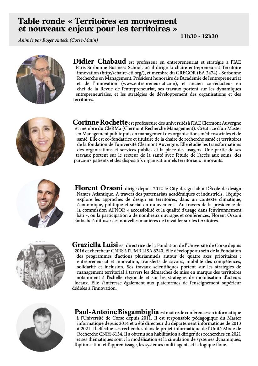 pabisgambiglia's tweet photo. J-3 avant la séance inaugurale de la chaire Mutations & Innovations Territoriales. On vous laisse découvrir les intervenants de cette journée.
On vous attend nombreux !
@UnivCorse @UnivFundazione #innovation @IsulaCorsica #chaireMIT https://t.co/h1toi3ImNL