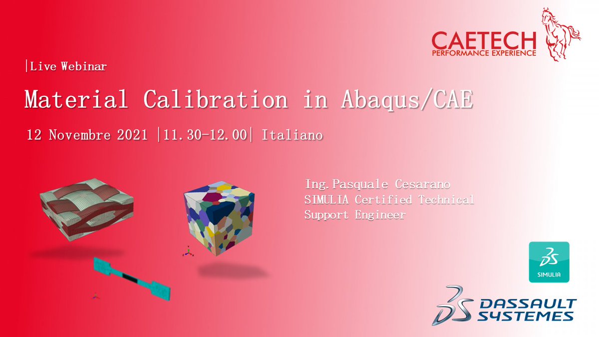 Siamo pronti per il secondo appuntamento della nostra serie di webinar dedicati a SIMULIA/Abaqus completamente in Italiano.
Questa volta tratteremo "Material Calibration in Abaqus/CAE".

REGISTRATI ORA -->

caetech.it/material_calib…