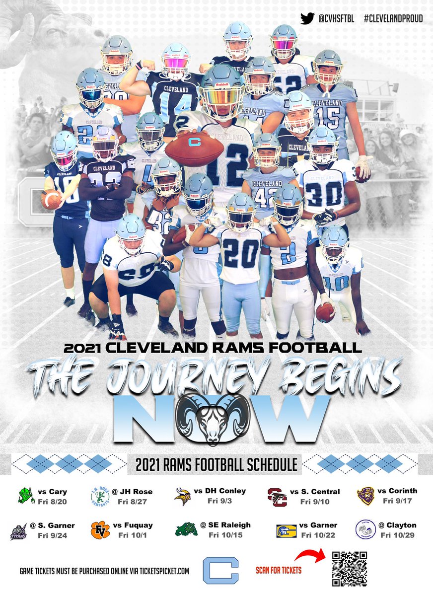 Today, is what we have been working for all year - PLAYOFFS! 
Hope to see all of #RamFam there.
Where: John Jacob’s Stadium
When: 7:30pm kickoff but be early
Who: 9-0 <a href="/cvhsftbl/">Cleveland Football</a> vs 7-3 <a href="/CHHSathletics1/">Chapel Hill HS Athletics</a> 
Tickets: events.ticketspicket.com/agency/a1a4c08…