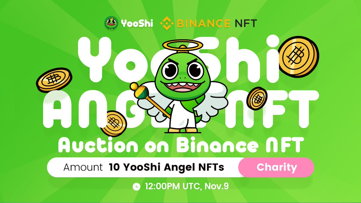 #YOOSHI will launch YooShi Angel #NFT Auction on <a href="/TheBinanceNFT/">Binance NFT</a>!

YooShi Angel NFT, whose image came from Angelman Syndrome, is born with good vision of helping the smiling angels.

In the upcoming #YOOSHI auction launch, all proceeds will go to <a href="/BinanceBCF/">Binance Charity</a> for charity!