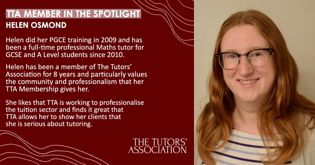TheTutorsAssoc's tweet photo. Our Member in the Spotlight this week is Helen Osmond @ChippenhamMaths. Join us each week as we celebrate TTA's community and as many of our wonderful members as possible, showcasing individuals and the great work they're doing! https://t.co/COWrTxwAOj https://t.co/efaP1o4TDJ