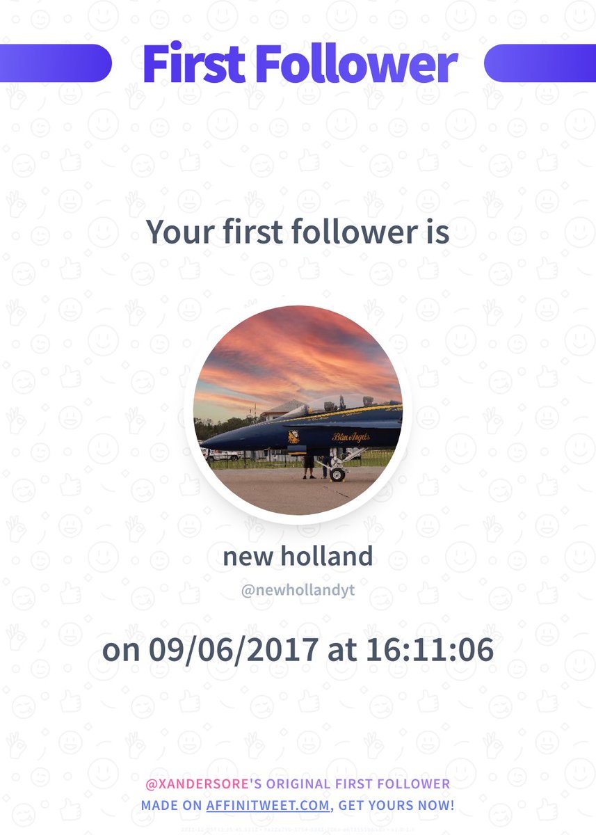 xandersore's tweet photo. ✨ First Follower

I just discovered my first follower on Twitter, it's newhollandyt and they followed me on 09/06/2017 at 16:11:06!
Who's your first follower?

➡️ https://t.co/AIEreQOiLH https://t.co/J3pCmQ7ltM