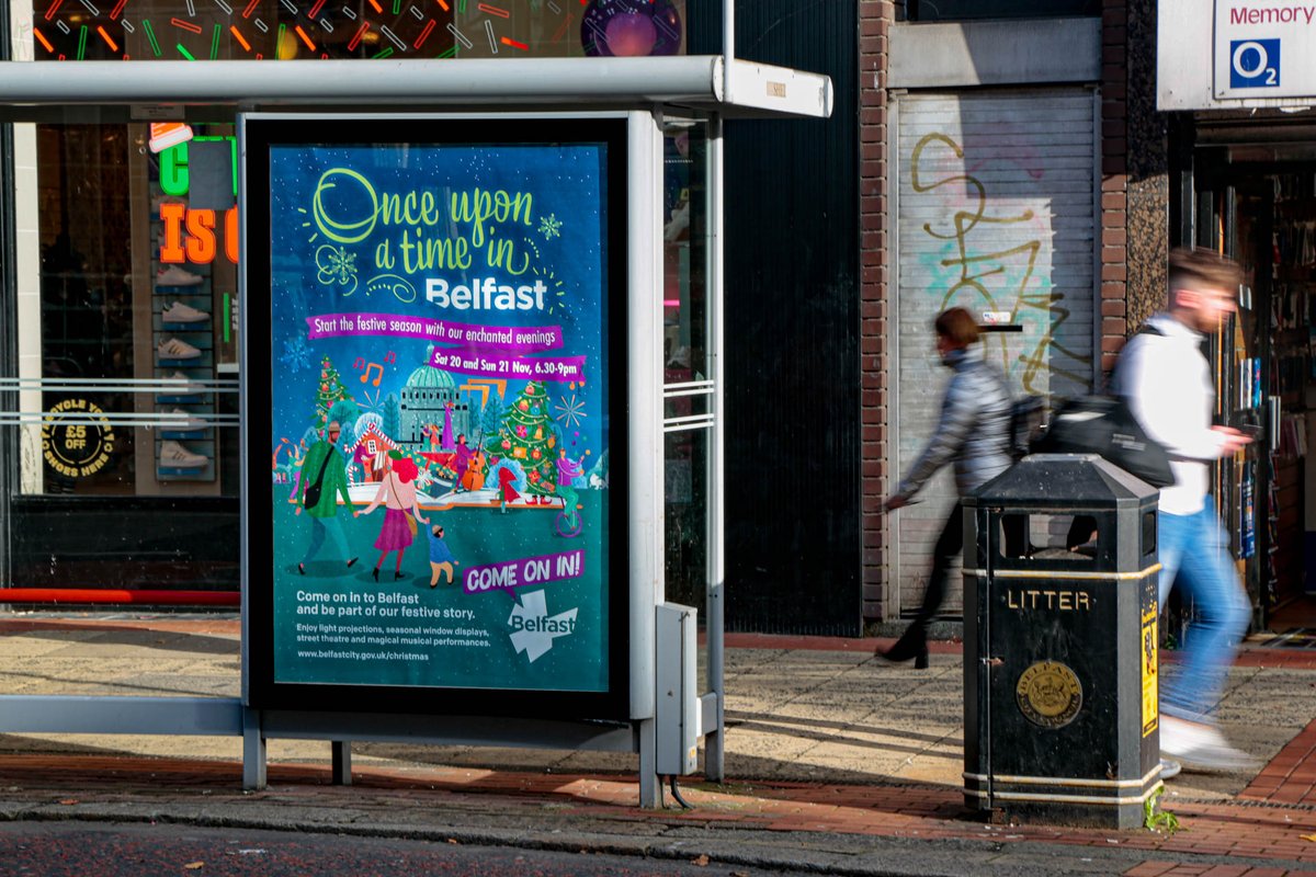 BMO_NI's tweet photo. Come on in to #Belfast &amp; be part of our #Festive story with our #EnchantedEvenings - Sat 20th &amp; Sun 21st of Nov, 6:30-9pm with light projections, street theatre &amp; magical musical instruments - Visit https://t.co/H8BJ3hnmxX for more info #OOH #ImpactWrap #Adshel #ChristmasEvents https://t.co/wNbHmAuZJp