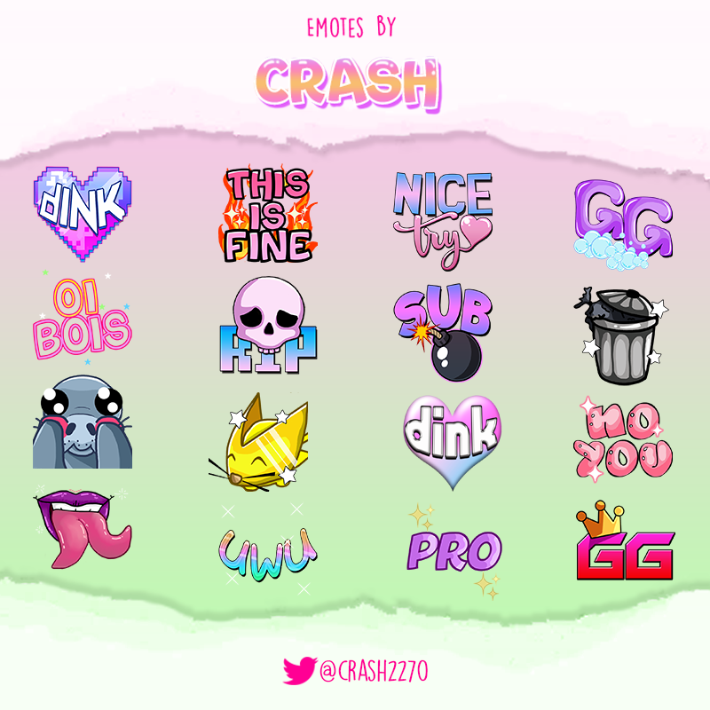 Crash2270's tweet photo. 👉My commissions for Twitch emotes are open for the month of November! If you're looking for some funky emotes, badges or channel art, feel free to DM me for prices and info! 🤩 #emotes #commissionsopen https://t.co/Eoi6VXWbYo