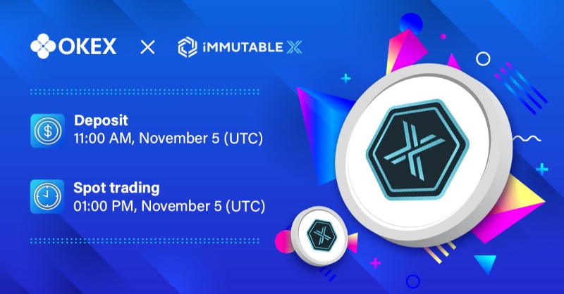 okx's tweet photo. 🔥 $IMX — the native token of @Immutable X, a layer-2 scaling solution for NFTs on Ethereum, enables instant trade recognition, 0 gas fees &amp; more gets listed on #OKEx!

▶ Deposit is NOW open 
📈 IMX/USDT Spot trading goes LIVE 🟢 at 1:00 pm Nov 5 (UTC)

#NewListing 🔽
