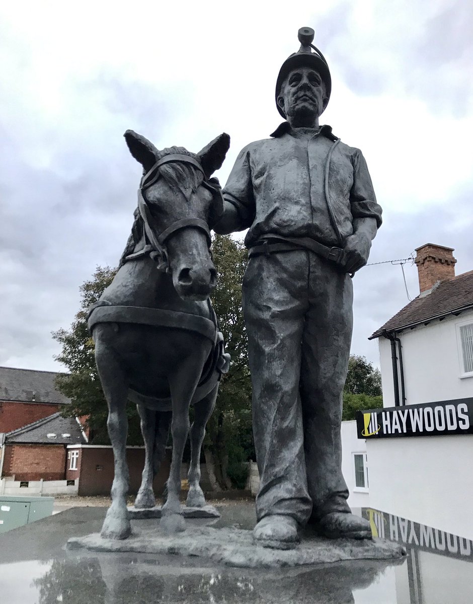 coal_legacies's tweet photo. Last visit of English Midlands trip #Chasetown Staffs. and the #miningmemorial depicting a miner with #pittakathalu pony named Scamp in bronze, sculpted by Peter Walker. The names of the miners who worked in the local pits are all recorded on the plinth. #coal #miningheritage https://t.co/3LHdOQu6AB