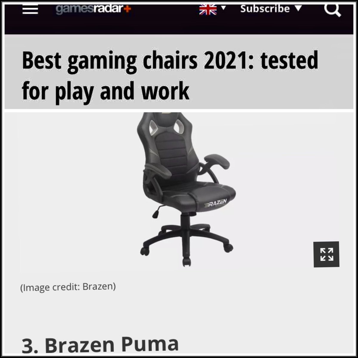 BRAZEN PUMA in Best Gaming Chair 2021 by Games Radar 

gamesradar.com/uk/best-gaming…

#gamer #Game #GameZone #GamingChair #GamingNews #gamingindustry #ukbrands