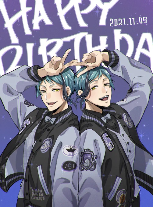 Happy birthday 💜

#リーチ兄弟誕生祭2021
#フロイド・リーチ誕生祭2021 
#ジェイド・リーチ誕生祭2021 