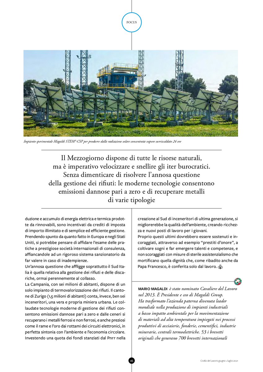 Come ridurre il divario socioeconomico tra Nord e Sud? La migliore occasione offerta dal #Pnrr è la #transizioneenergetica dai combustibili fossili alle fonti verdi.
Su #CiviltàdelLavoro la riflessione di Mario Magaldi, Cavaliere del Lavoro, presidente e Ad di Magaldi Group 👇