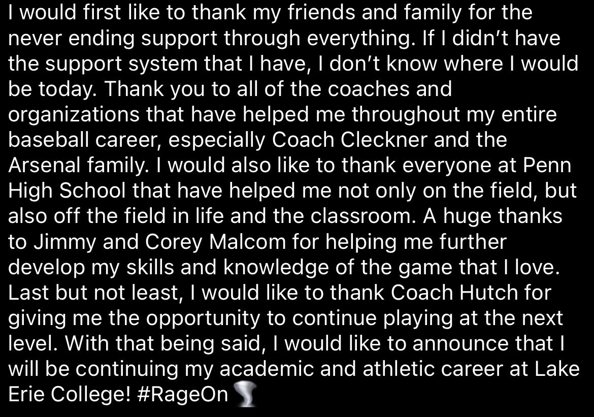 Hoski34's tweet photo. I am extremely excited to announce that I will be continuing my academic and athletic career at Lake Erie College! #RageOn🌪 
@lakeeriebase 
@TSArsenal_IN 
@ArsenalUSABB 
@PennStrength 
@PBRIndiana @PerfectGameUSA https://t.co/YEHJGzqWVa