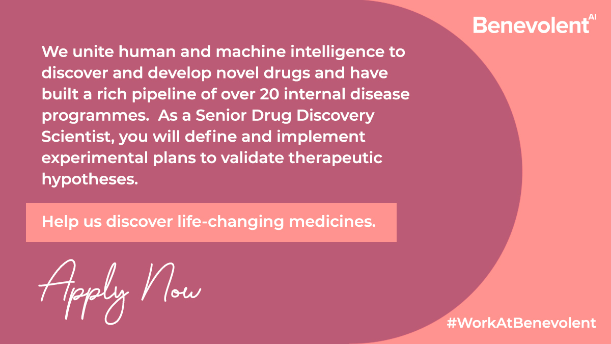 benevolent_ai's tweet photo. #WorkAtBenevolent: Help us generate novel therapeutic target hypotheses and deliver robust preclinical target validation data packages - join our team in #London
https://t.co/GjuOkKEcTd https://t.co/AaQr7ZvNVU