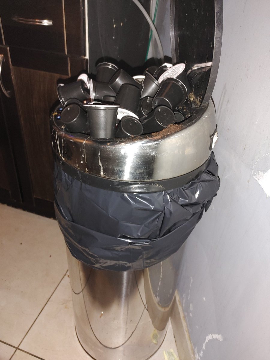 Playing a game of garbage Jenga at work. Looks like I lost. <a href="/bflanneryradio/">Bryan Flannery📻Rock95🎙</a> <a href="/CraigRossRock95/">Craig Ross</a>