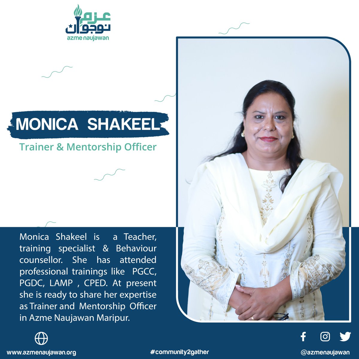 AzmeNaujawan's tweet photo. Meet the force of Azme Naujawan who works within the communities. 
Introducing our Lead Trainer Monica who is an Access English Language Teacher, worked with US Consulate Karachi to teach Pakistani Employees.

#Community2Gather #AzmeNaujawan #AEN https://t.co/faWp4V99z3