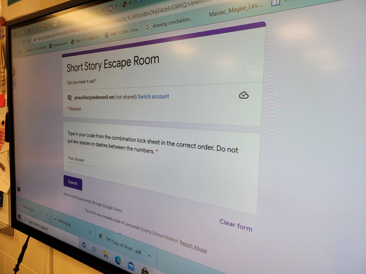 MrsJennBurdette's tweet photo. Mrs. Collier's class completed a short Story Escape room today. Can you breakout? @RAMiddle_RAMS #RAMSinspire #a5instruction https://t.co/BZHKLUqC9o