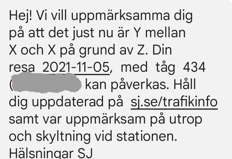 Tyckte först att infon från <a href="/SJ_AB/">SJ AB</a> var lite väl spartansk. Men vid närmare eftertanke är det ju allt man behöver veta.