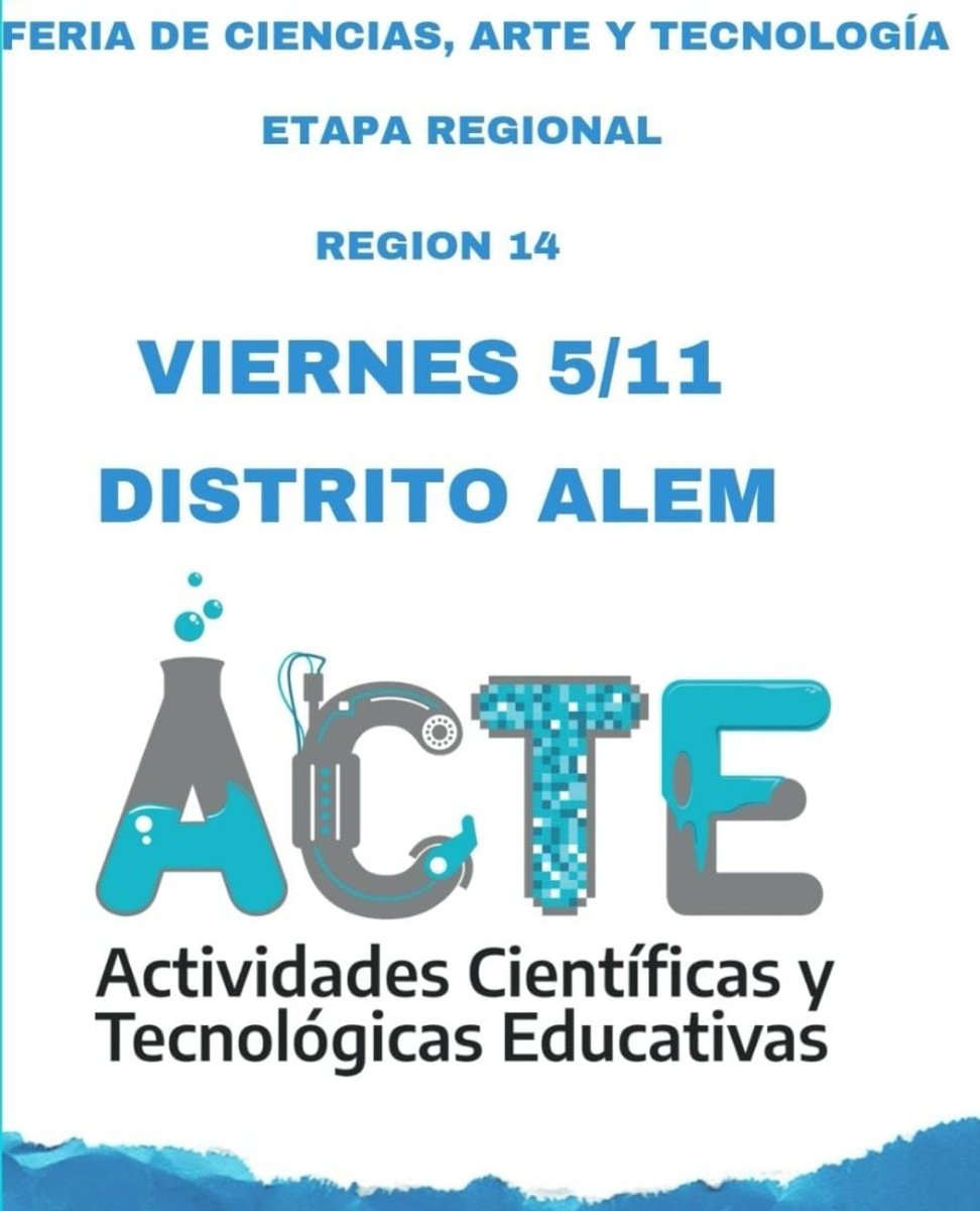 ¡Hoy! Se realizan las instancias regionales de #FeriaDeCienciasPBA de región 14 en #Alem y de Región 5, podés seguir en vivo a partir de las 9 la apertura de región 5 en el canal de YouTube : ACTE Región 5 <a href="/ClaudiaBracchi1/">Claudia Bracchi</a> @baeducacion 

#Educación #Arte #Ciencia #Tecnología