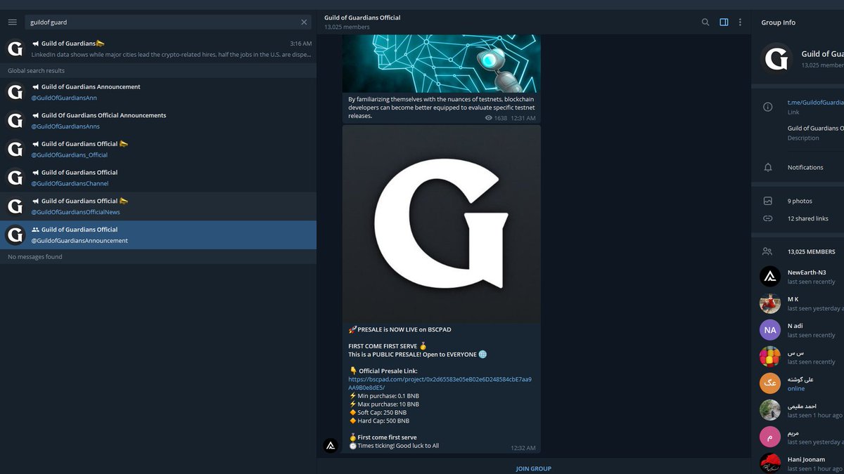 StepFam_Alchemy's tweet photo. ATTENTION! @GuildOfGuardian does NOT have a telegram group! DOES NOT. Do not join and interact with them. More accounts keep coming up and trying to lure people into buying fake $GOG Token. The Sale will only take place in @CoinList in a few days. https://t.co/DDnJvtM4qO