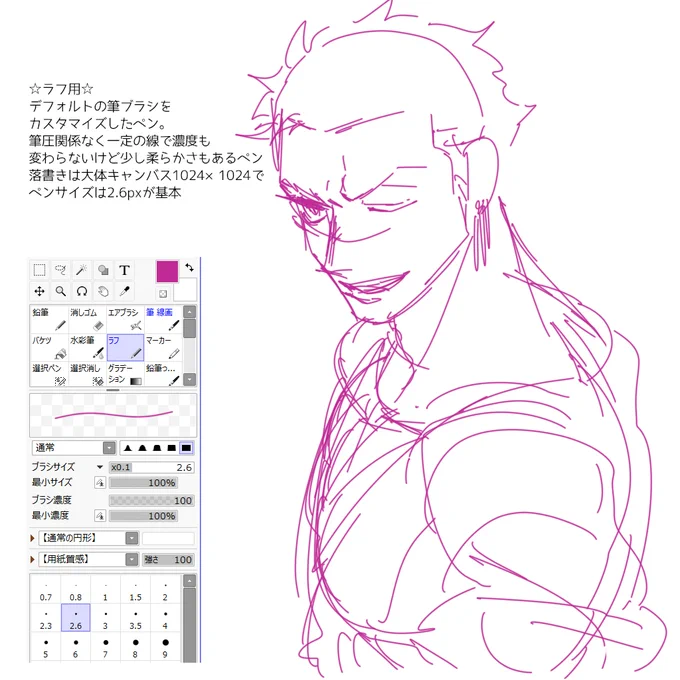 マシュマロでリク頂いたのでいつものモノクロ落書き時に使用してるペン紹介です。
使用ソフトはSAI2です。 