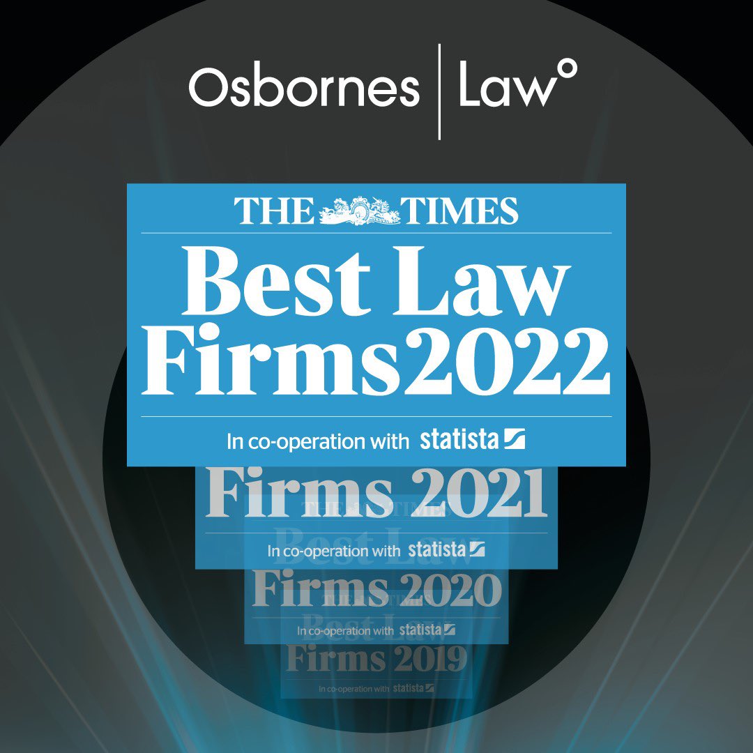 <a href="/OsbornesLaw/">Osbornes Law</a> are proud to have been featured in The Times Best Law Firms Guide for the fourth consecutive year this year