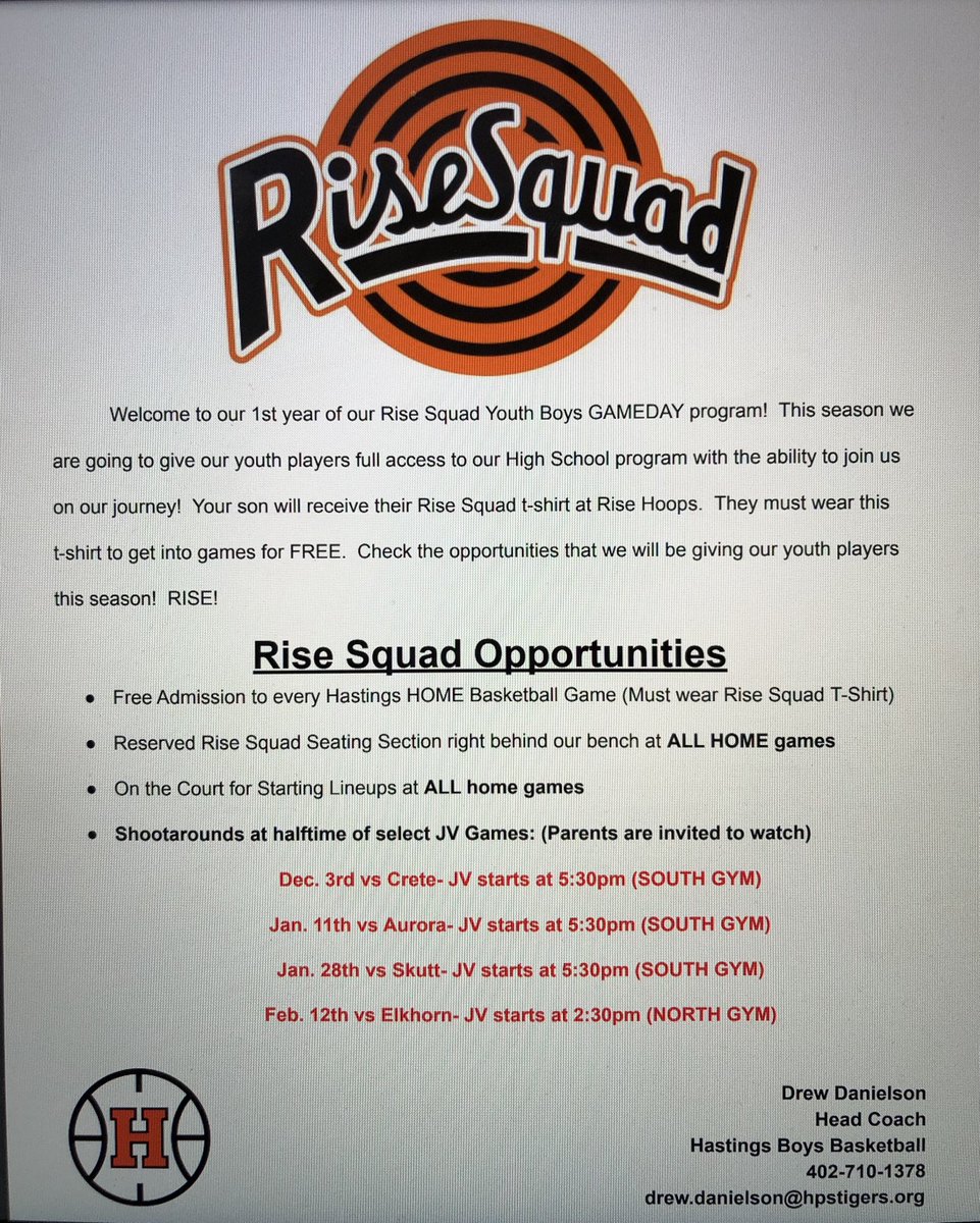 HastingsTigerBB's tweet photo. Check out these exciting opportunities for our RISE SQUAD members this basketball season! #RISESQUAD https://t.co/aWpE4FKCUY