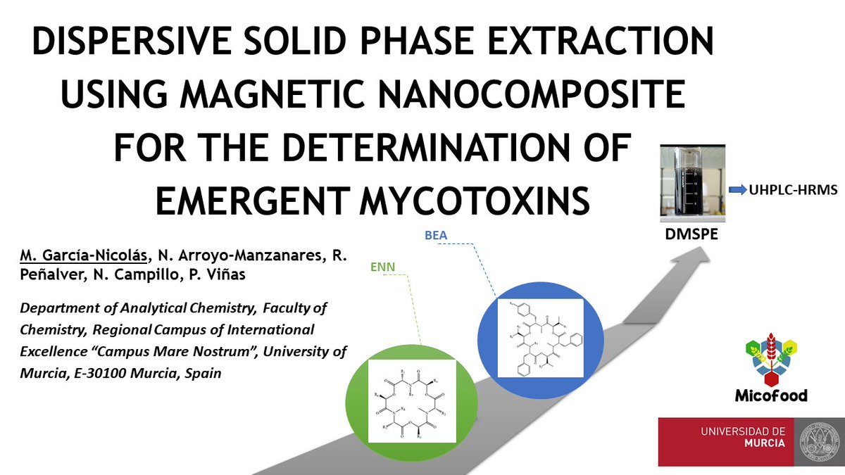 MariaGNicolas1's tweet photo. Muy contenta de participar en el VI Workshop de @MICOFOOD1 con nuestro trabajo sobre el uso de #DMSPE para la determinación de micotoxinas emergentes 🔎🧲🧫☠
#mycotoxins #dispersive #magnetic #solidphaseextraction https://t.co/sSJF7GxT53