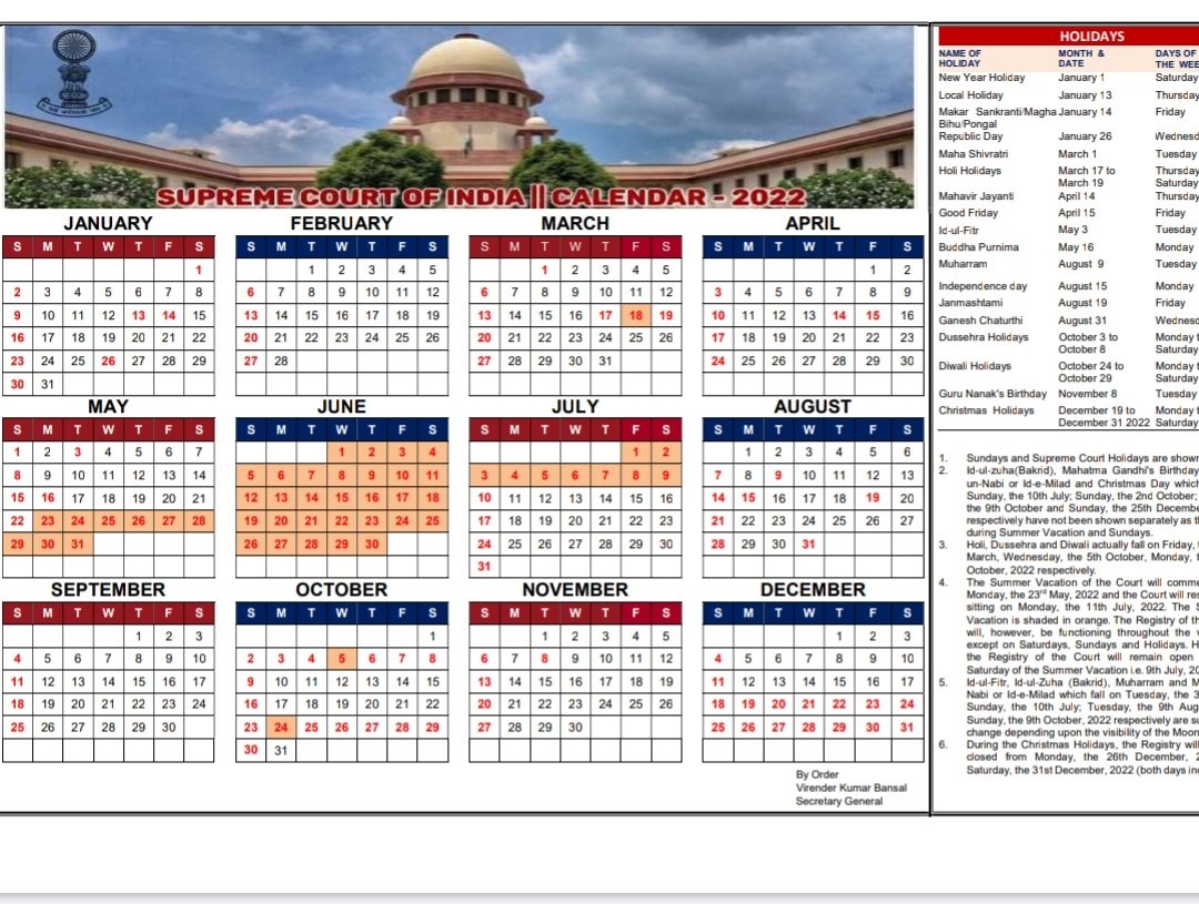 Supreme Court Calendar 2022 Sandeep On Twitter: "Rt @Barandbench: Supreme Court Calendar For The Year  2022 Released. #Supremecourt Https://T.co/Pvhplogven" / Twitter