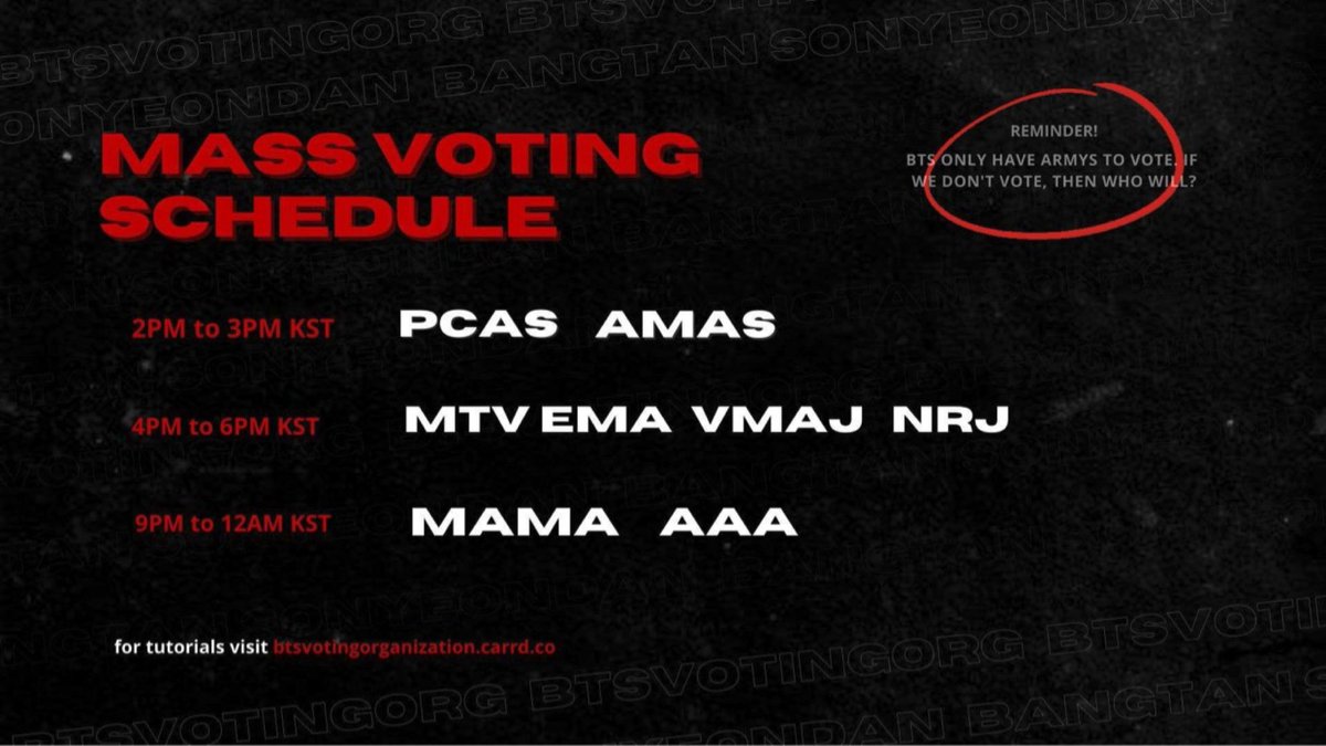 btsvotingvn's tweet photo. MASS VOTE KHUNG GIỜ THỨ 3 CHO BTS TẠI MAMA VÀ AAA. 

⏰ 19h->22h

📍 MAMA Worldwide Fan's Choice Top 10.
- Website: https://t.co/wvwiU7OC7J
- Apple Music: https://t.co/Yafl0XsYCp

📍 AAA
-> https://t.co/ey9yUXUNyZ

VÒNG 1 U+IDOL LIVE SẼ ĐÓNG VOTE VÀO 22H TỐI NAY.
@BTS_twt https://t.co/VQIB7kcQO1
