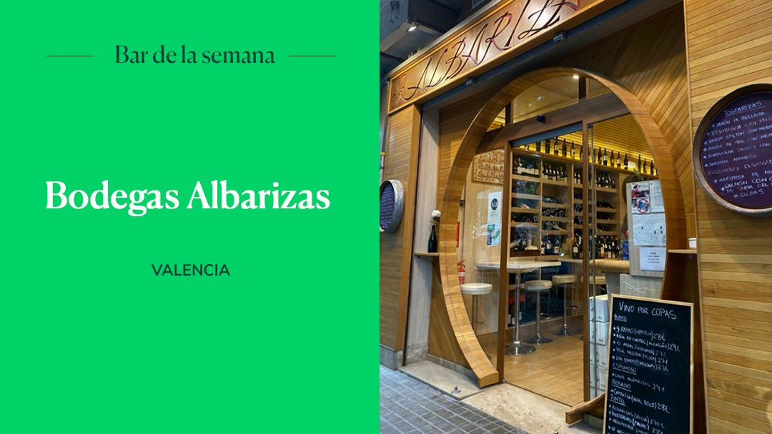 guiapenin's tweet photo. ¡Feliz #viernes!
Llega el fin de semana y aquí tienes nuestra recomendación semanal de #bar donde disfrutar de una buena copa (o las que quieras) de #vino: Bodega Albarizas, en Valencia. Toma nota de dónde se encuentra 👉 https://t.co/QQ2CBJrxY4 #BarDeLaSemana #MapaDeBares https://t.co/INoJV0zIgy