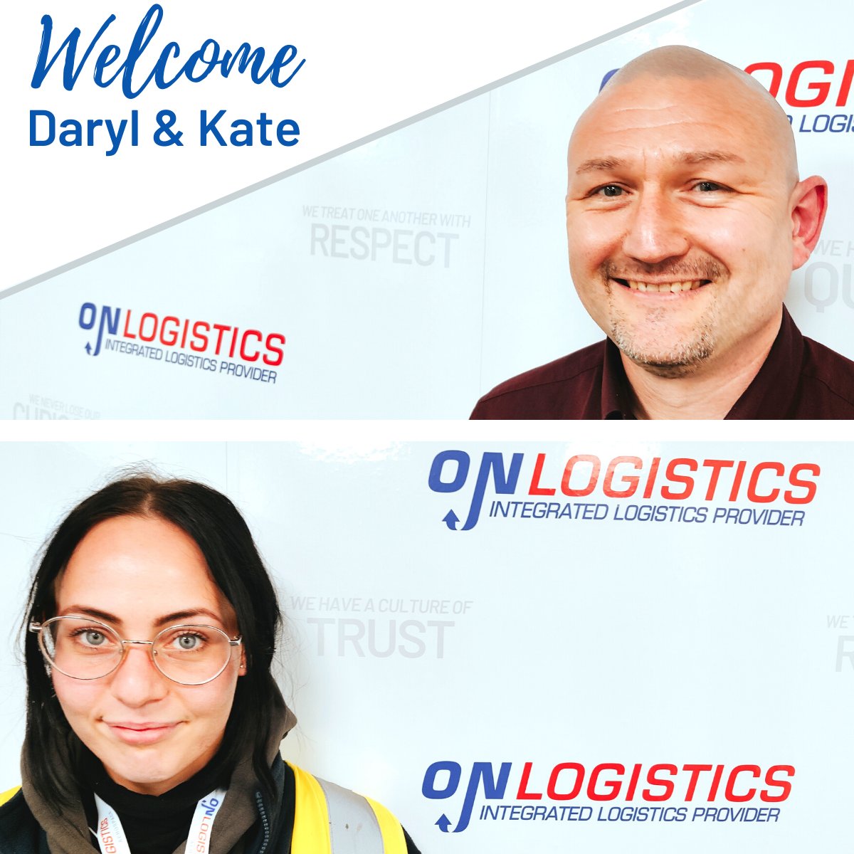 Welcoming Daryl and Kate into the #team. 

Kate is our new multi-trained operative working at OnLog HQ and Daryl is our new #despatch operative working at one of our dedicated #aerospace facilities. 

We are very excited to see new faces join the team here at OnLogistics.