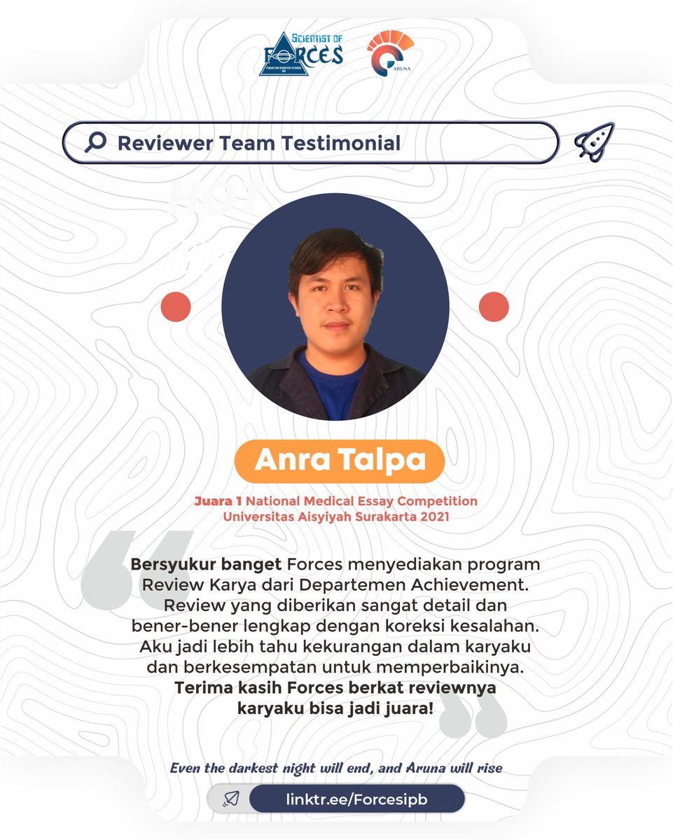 forces_ipb's tweet photo. [TESTIMONIES OF REVIEWER TEAM AND TEAMMATE]

Hi, Scientist!
The reviewer team work program can help you to correct your essays and papers. The teammate work program can help you to find competition friends according to the criteria you want. https://t.co/GVUwRrKDxU