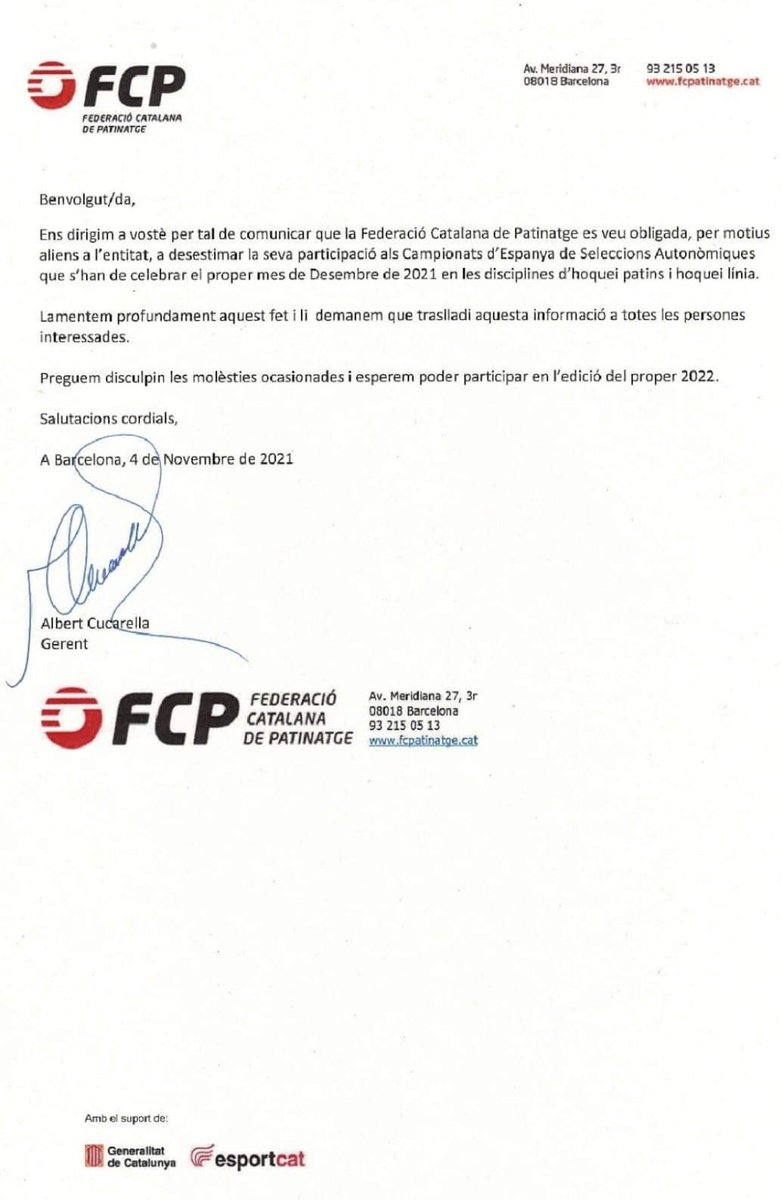 hockey_linea's tweet photo. La Fecapa renuncia a participar en el Campeonato de selecciones de hockey patines y hockey linea, este último a un mes vista y con bases publicadas
https://t.co/C2vdCD6i1e https://t.co/HTRIGRoVoM