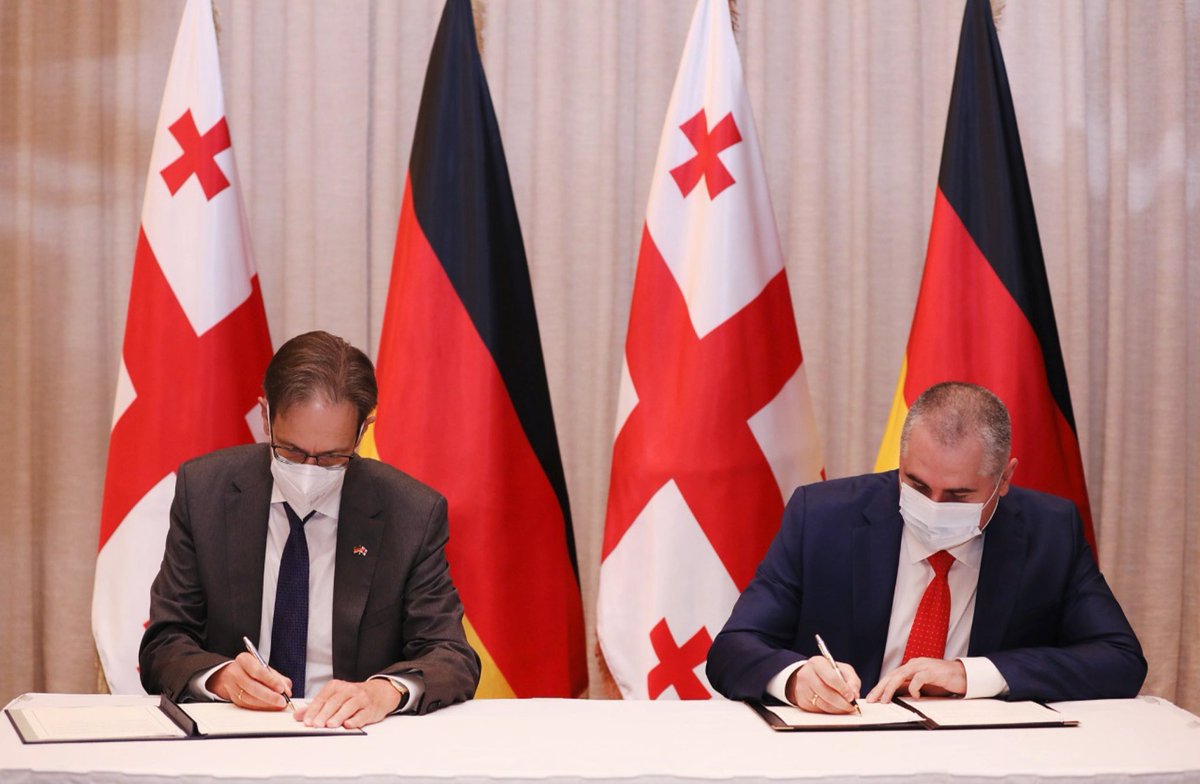 mofgeorgia's tweet photo. Financial Cooperation Agreement got signed today btw @Lasha_Kh & Ambassador #Knirsch on behalf of 🇬🇪 & 🇩🇪 Governments.Partnership proven to succeed & grant of €5.2 million will be so far totaling to €23.7 million to advance 🇬🇪 & deepen relation with 🇪🇺 https://t.co/8zoAi6F8U3