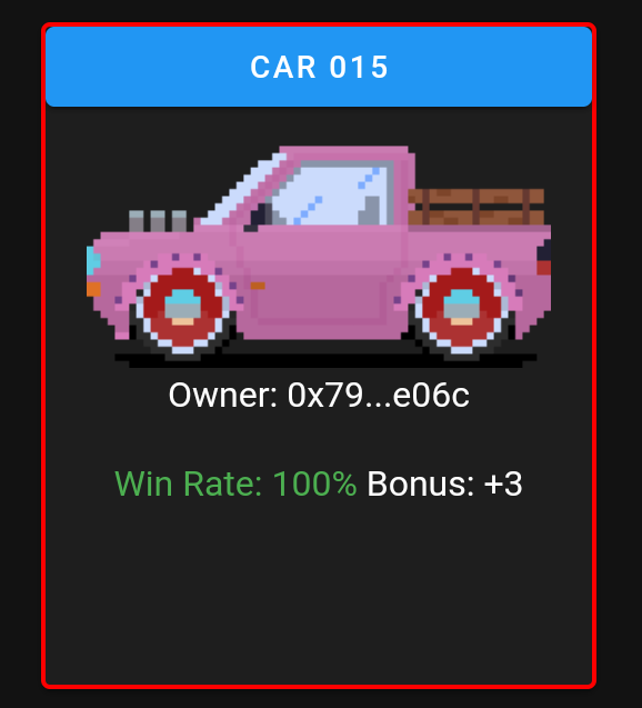 PowercNFT's tweet photo. CAR 015 just won the first race!! Congratulations!! The owner also won the CAR 005 who lost the race :( https://t.co/aM8QjjBODn