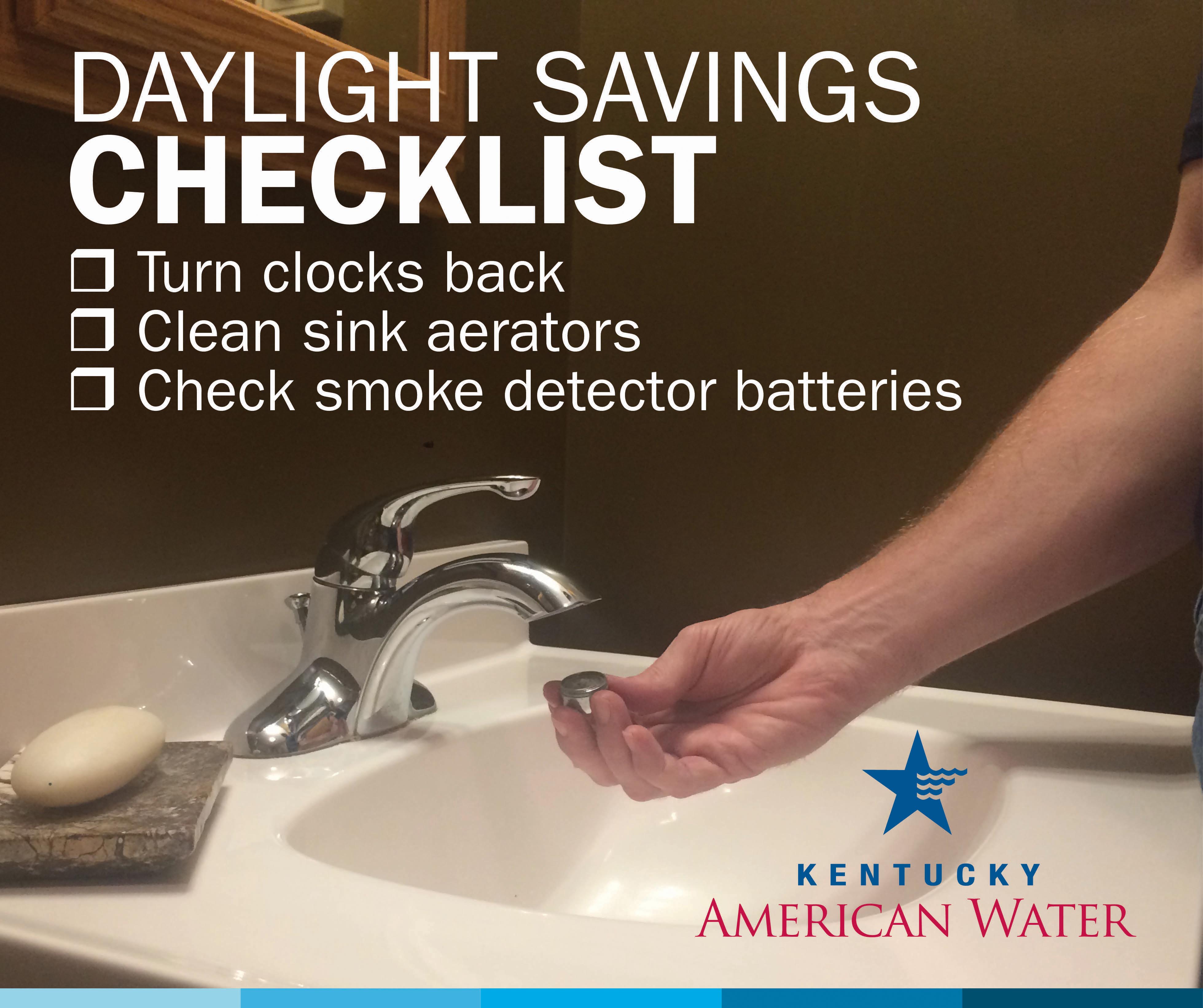 diakritisk Sædvanlig samlet set KY American Water on Twitter: "Don't forget to set those clocks back this  weekend! Use that extra hour to check your sink aerators and smoke detector  batteries. #DaylightSavingsTime https://t.co/Vwj1xjIrpH" / Twitter